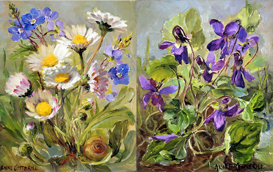 Daisies and Violets note cards by Anne Cotterill FLower Art