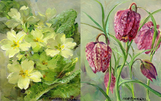 Primroses / Fritillaries small note cards by Anne Cotterill Flower Art