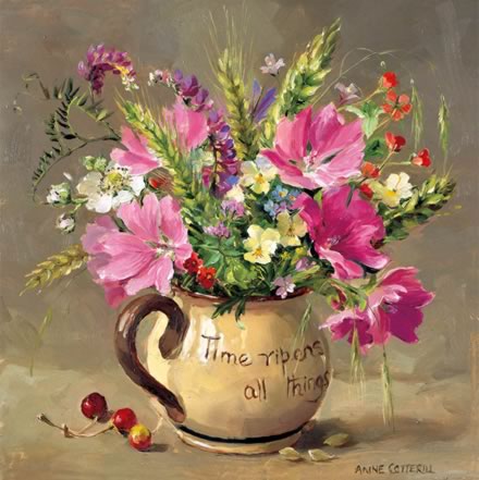Musk Mallows and Harvest-Time Flowers - Blank Card by Anne Cotterill