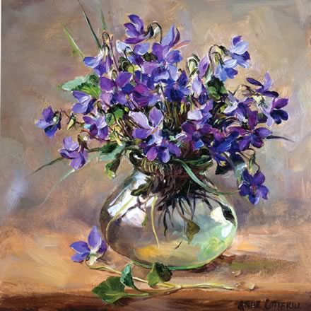Purple Violets - Birthday Card by Anne Cotterill Flower Art