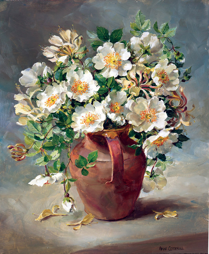 Wild White Roses and Honeysuckle. OE-007 by Anne Cotterill