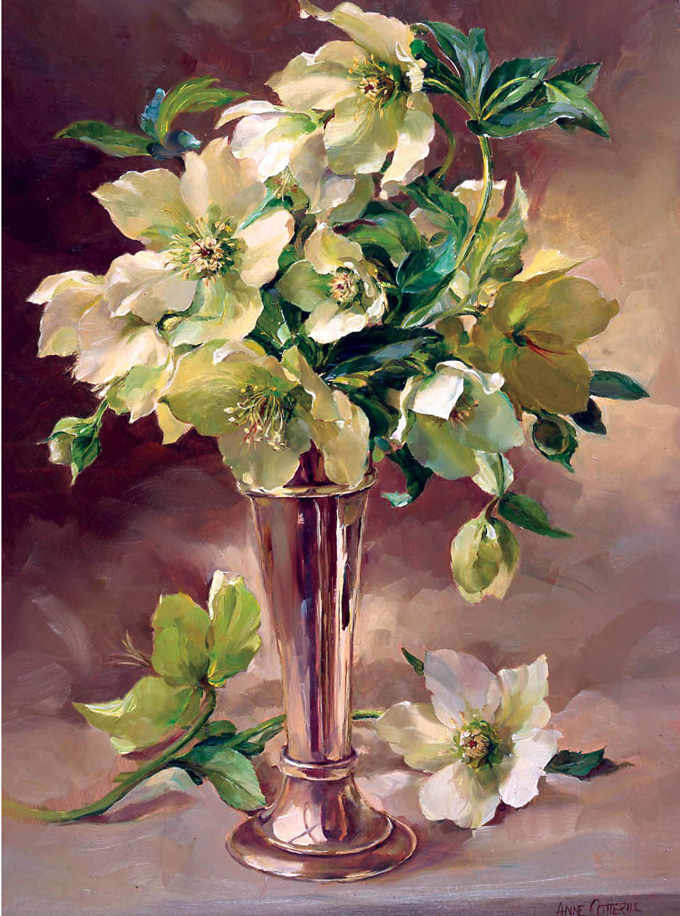 Hellebores with Silver - Flower Greetings Card A-R085