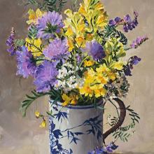 Toadflax with Scabious - Flower card by Anne Cotterill