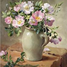 Briar Roses in a Stone Jug - Blank or Birthday Card by Anne Cotterill Flower Art 