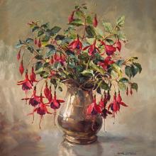 Fuchsias in Silver - flower card by Anne Cotterill