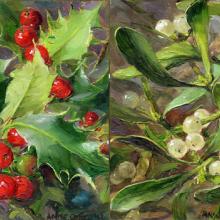Holly / Mistletoe small note cards by Anne Cotterill Flower Art