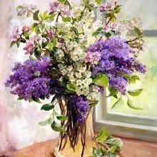 Lilac and Other Blossom - Blank Flower Card by Anne Cotterill