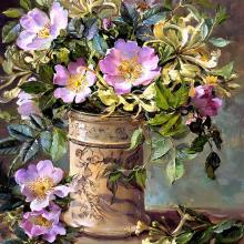Wild Roses and Honeysuckle greetings card by Anne Cotterill