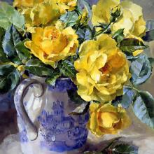 Yellow Roses - Blank/Birthday Card by Anne Cotterill Flower Art