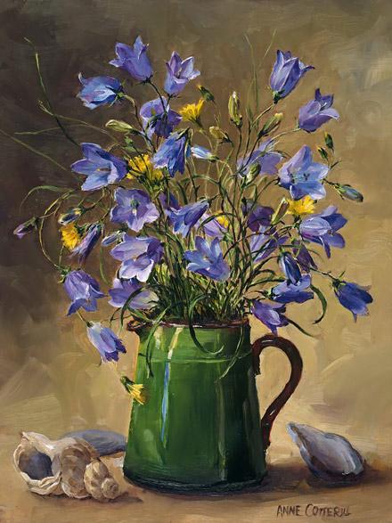 Harebells with Shells - Flower art card by Anne Cotterill