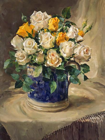 Roses in a Quart Mug - greetings card by Anne Cotterill