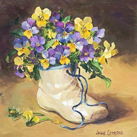 Violas in a China Shoe - greeting card