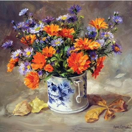 Marigolds with Asters - Birthday Card by Anne Cotterill Flower Art
