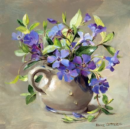 Periwinkles - Blank Card by Anne Cotterill Flower Art