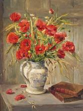 Poppies with Books - greetings card by Anne Cotterill