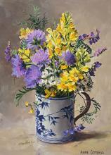 Toadflax with Scabious - Flower card by Anne Cotterill