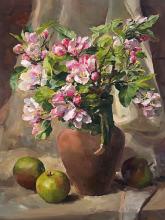 Apple Blossom with Apples - blank card by Anne Cortterill
