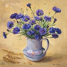 Cornflowers with Ears of Barley - blank card by Anne Cotterill