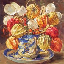 Festive Chinese Lanterns - flower card by Anne Cotterill