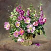 Foxgloves and Wild Roses - Birthday Card by Anne Cotterill Flower Art