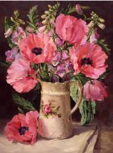 Oriental Poppies flower card, blank or birthday. From the original oil painting of Anne Cotterill.