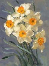 White Narcissi - Flower Greetings Card by Anne Cotterill
